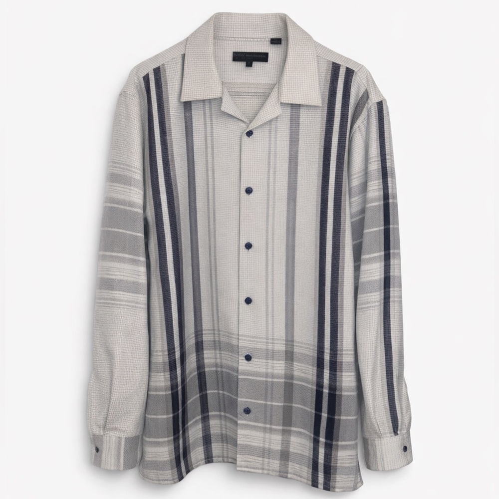 Montique Men’s Long Sleeve Button-Up Shirt Stripe Textured Woven Size L